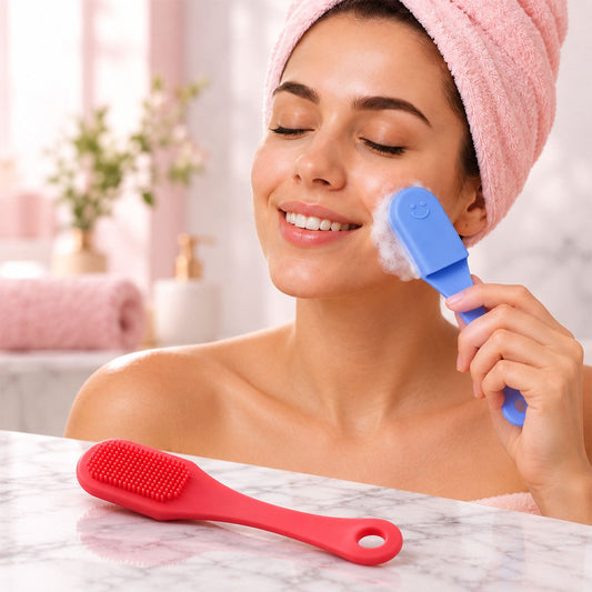 Silicone Face Cleansing Brush With Handle Soft Facial Scrubber Set (2 Pc)