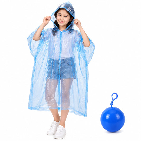 Disposable Raincoat for Kids with Hood and Round Carry Case for Emergency Rain Protection