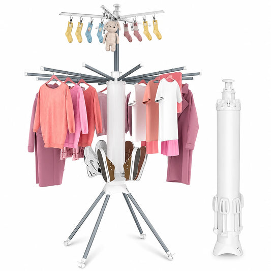 Premium Multi-Layer Foldable Clothes Drying Rack with Rotating Arms and Wheels