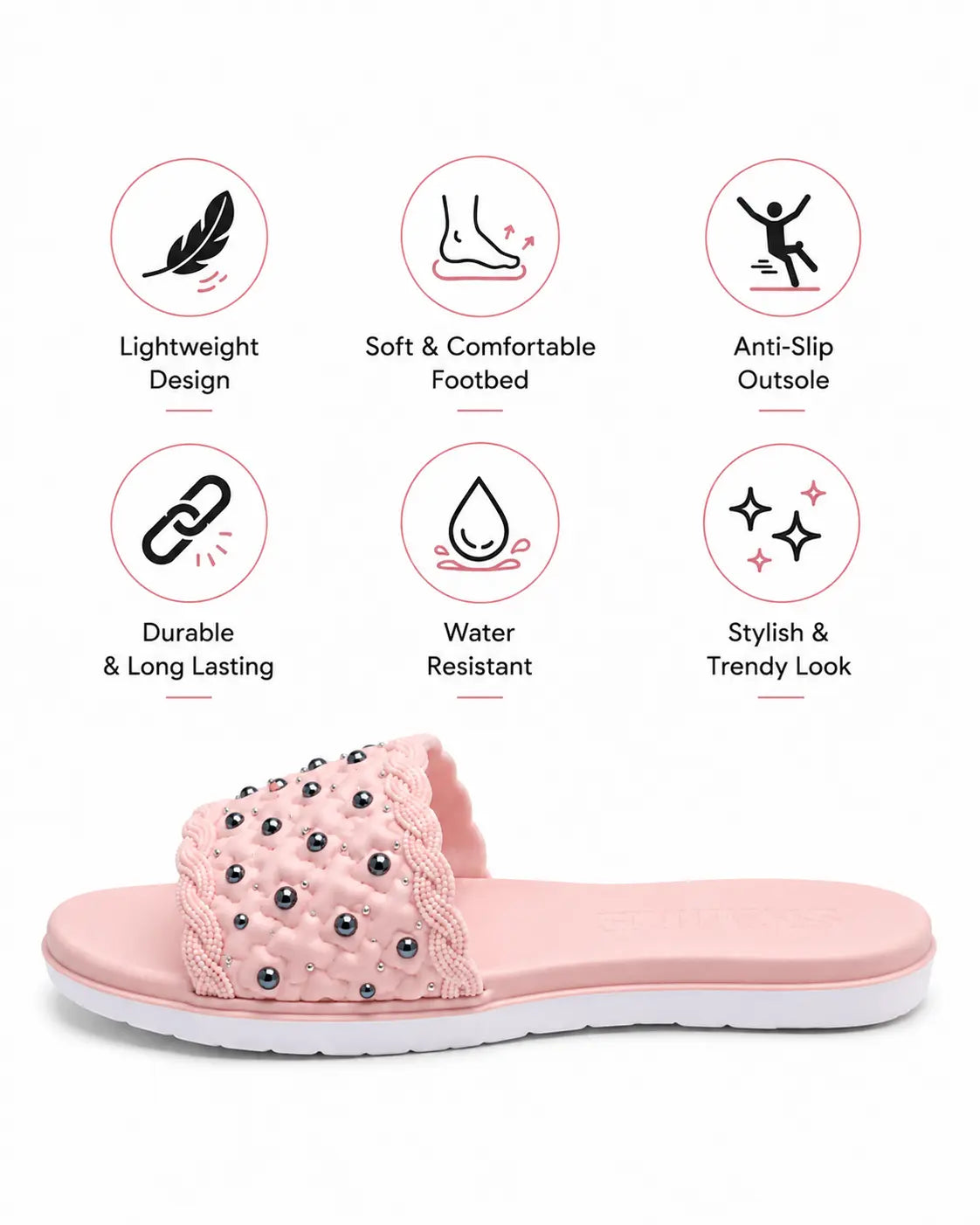 Smile 230 AA2 Women's Textured PVC Casual Slippers for Daily Comfort – Size 7