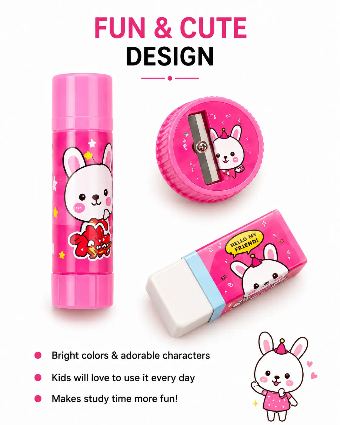 Cute Cartoon Design 10 PCS Stationery Set for Kids
