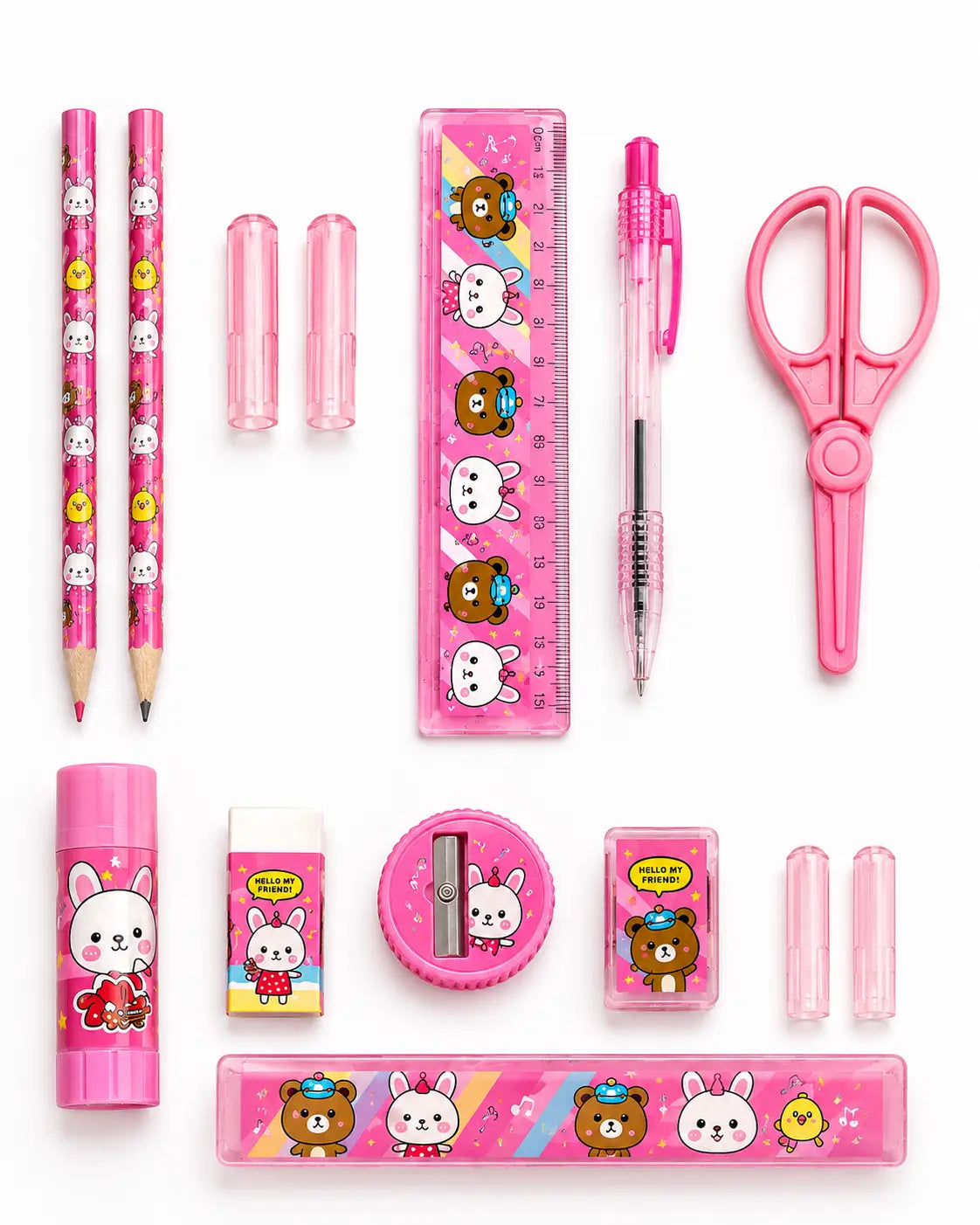 Stationery Set Includes Pen, Pencils, Ruler and Scissors