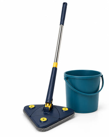 360° Rotating Triangle Cleaning Mop with stainless steel handle and premium microfiber cloth for floor, wall, window, and corner cleaning.
