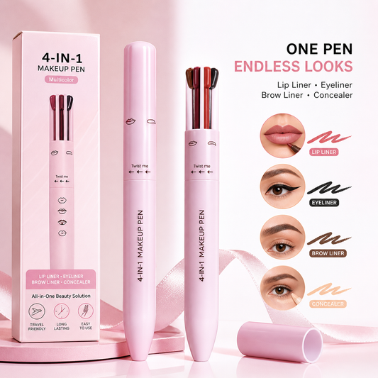 4-in-1 Makeup Pen – Eyeliner, Brow, Lip Liner & Highlighter (Multicolor)