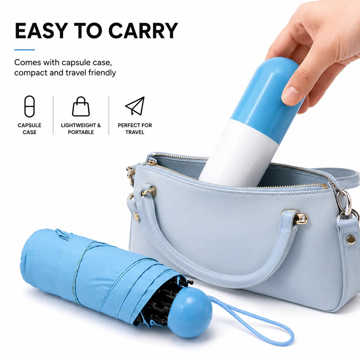 Portable 5-Fold Capsule Umbrella with Protective Case Easy to Carry in Bag
