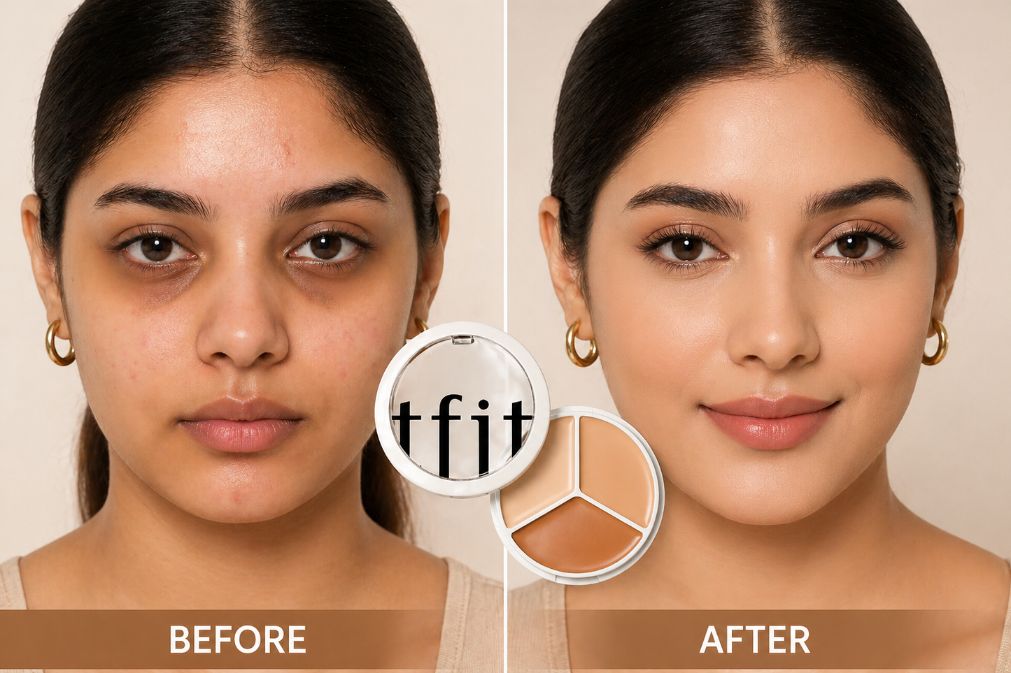 TFIT 3-Color Concealer Palette – Full Coverage Korean Concealer for Dark Circles & Blemishes