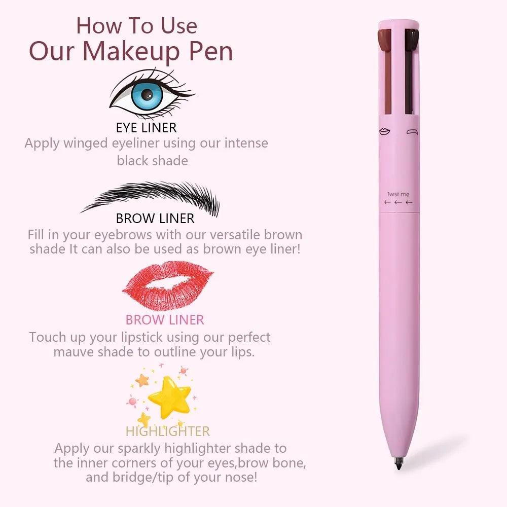 4-in-1 Makeup Pen – Eyeliner, Brow, Lip Liner & Highlighter (Multicolor)