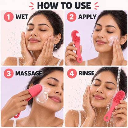 Silicone Face Cleansing Brush With Handle Soft Facial Scrubber Set (2 Pc)