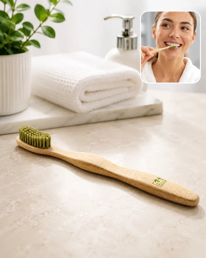 Natural bamboo toothbrush with soft plant-based bristles for eco-friendly daily oral care