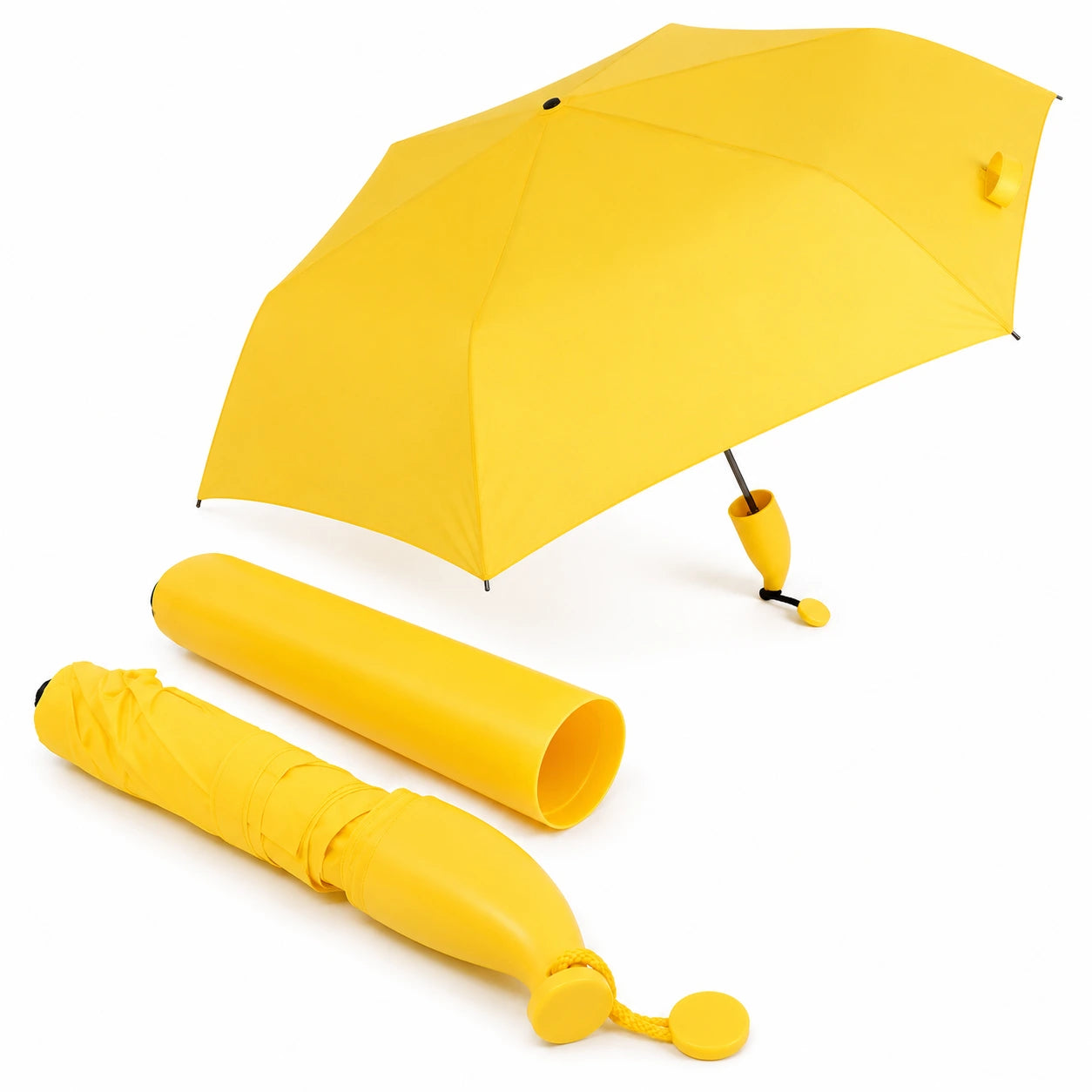 Banana Shape Folding Travel Umbrella with Protective Case, Portable Windproof Waterproof Compact Umbrella