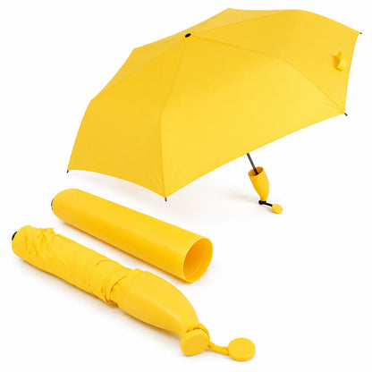 Banana Shape Folding Travel Umbrella with Protective Case, Portable Windproof Waterproof Compact Umbrella