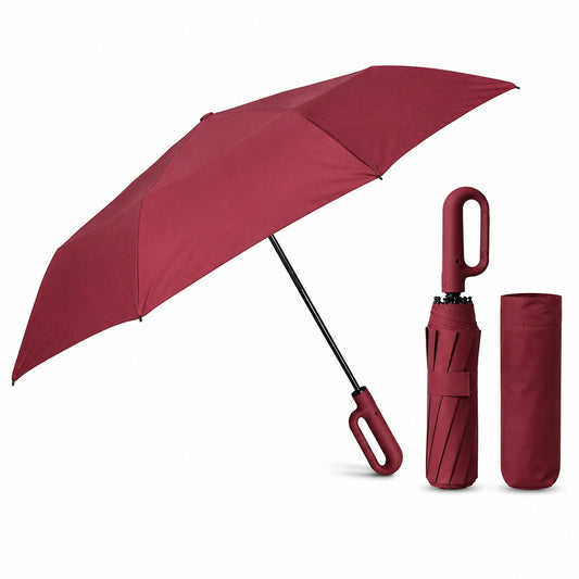 Compact 3-Fold Travel Umbrella with Comfortable Grip Handle and Storage Sleeve