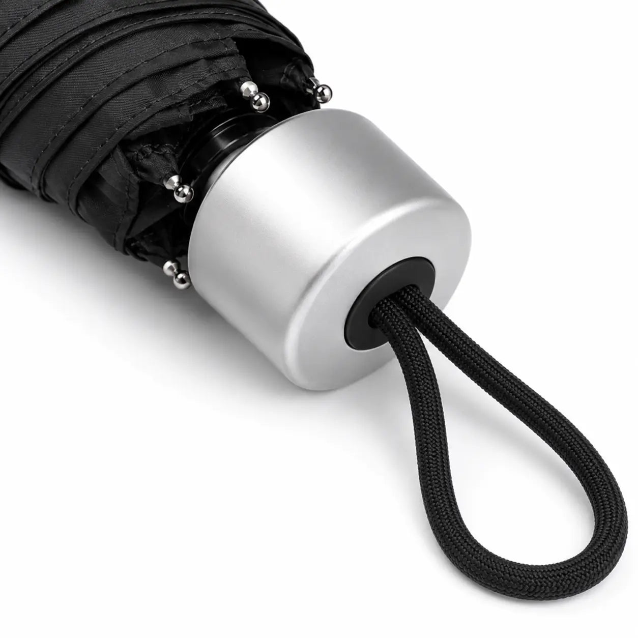 Premium Metal Handle Close-up of Compact Folding Umbrella