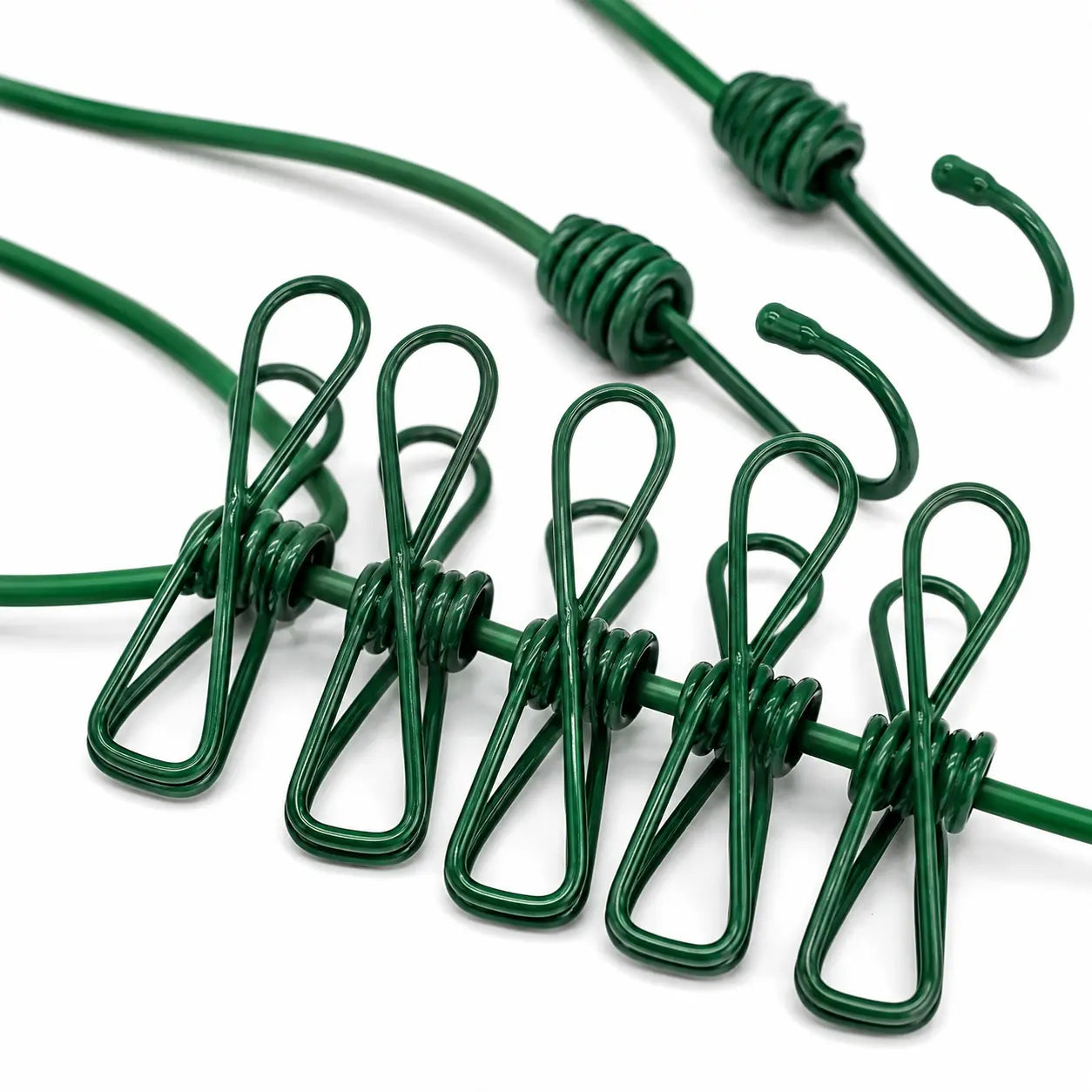 Close-up of Elastic Clothesline with Strong Metal Clips and Durable Hooks