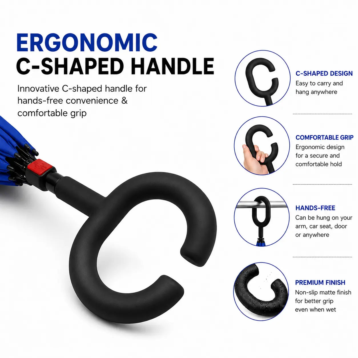 Windproof Reverse Umbrella with C-Shaped Handle | Upside Down Double Layer Umbrella (1 Pc)