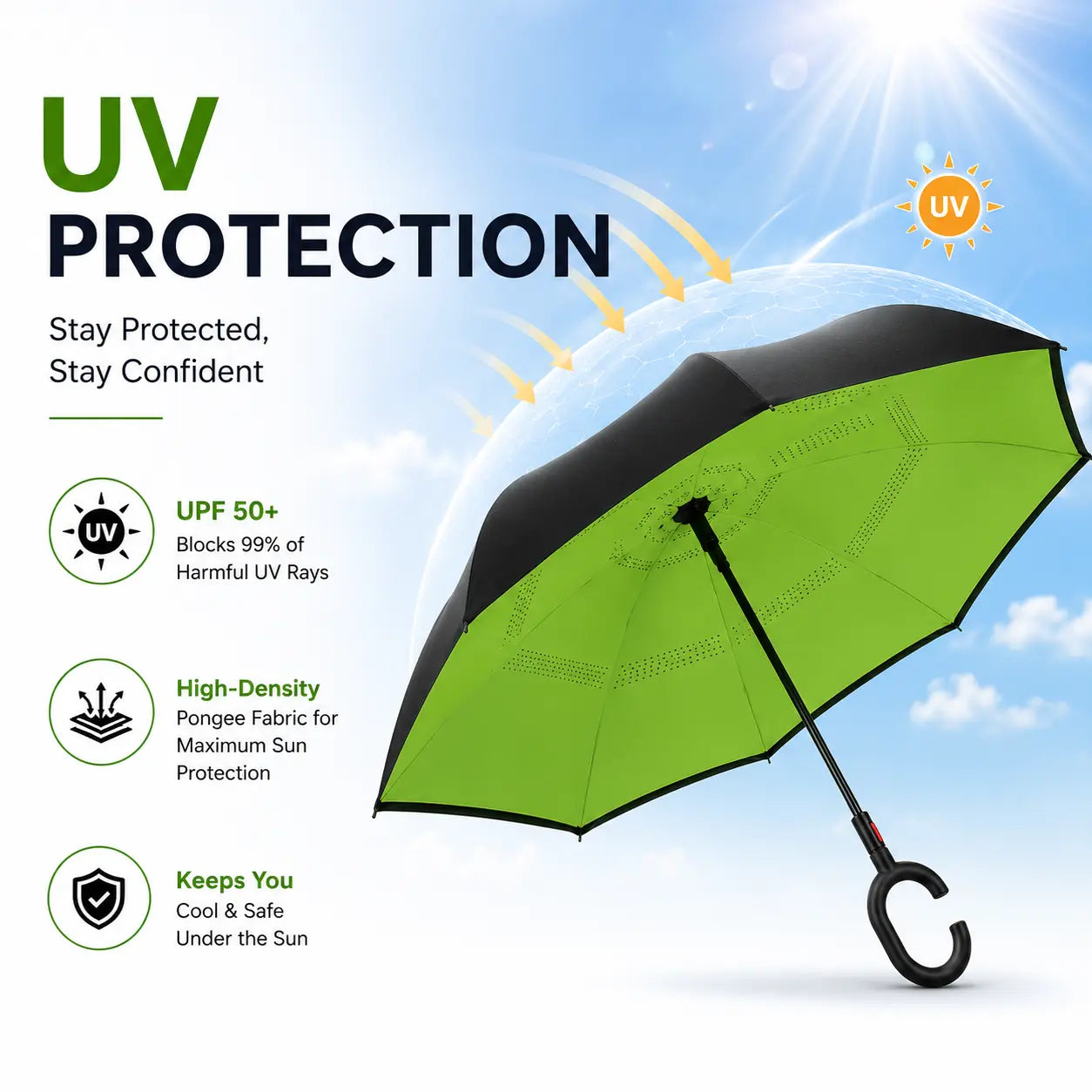 UV Protection Travel Umbrella with Sun Blocking Waterproof Canopy