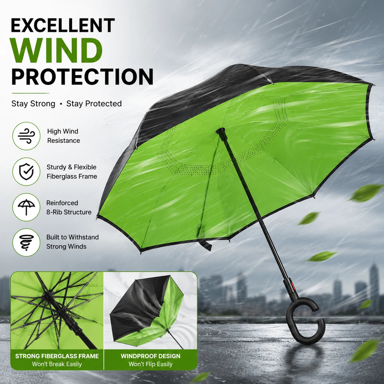 Windproof Foldable Travel Umbrella with Strong Durable Frame