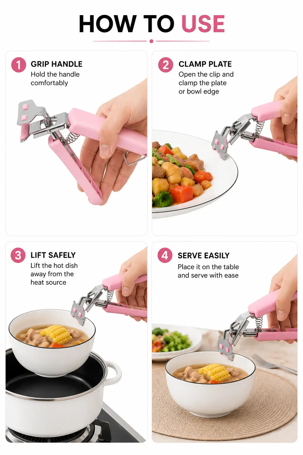 How to Use Stainless Steel Hot Dish Plate Bowl Gripper Clip for Safe One-Hand Operation - GUFUMART