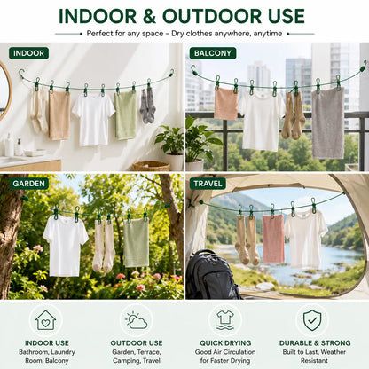 Portable Elastic Clothesline for Indoor, Outdoor, Camping and Balcony Drying