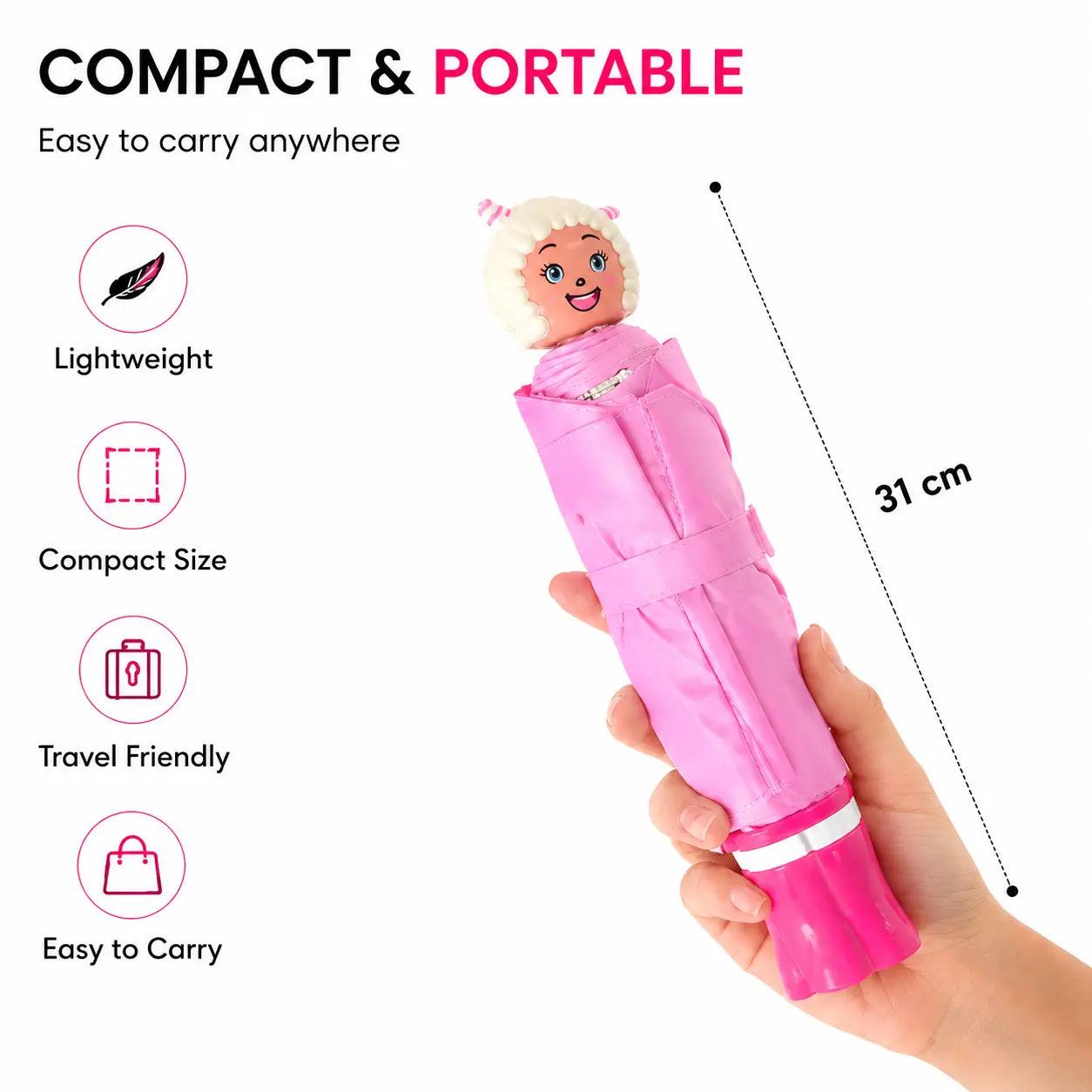 Lightweight Kids Cartoon Foldable Umbrella Easy to Carry in School Bag or Backpack