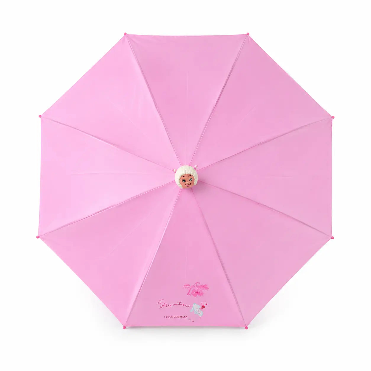 Top View of Kids Cartoon Foldable Pink Umbrella with Wide Waterproof Canopy