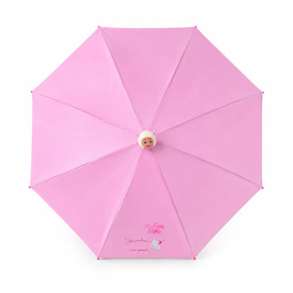 Top View of Kids Cartoon Foldable Pink Umbrella with Wide Waterproof Canopy