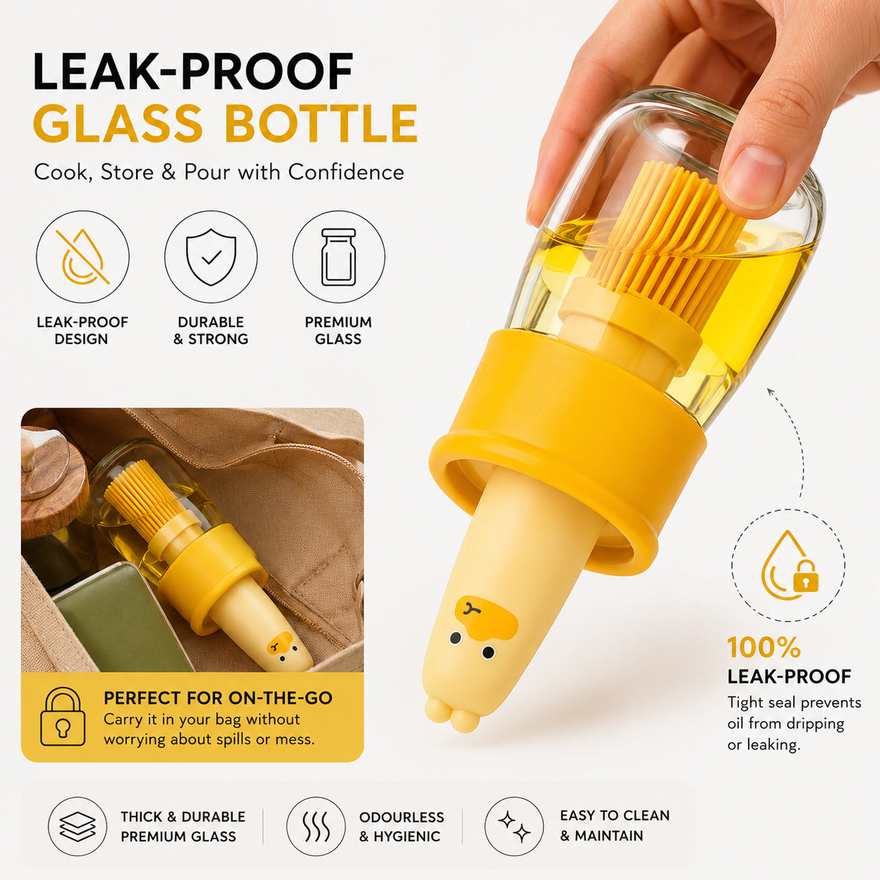 Leak-Proof 200ml Glass Oil Dispenser Bottle with Silicone Brush for Kitchen Cooking