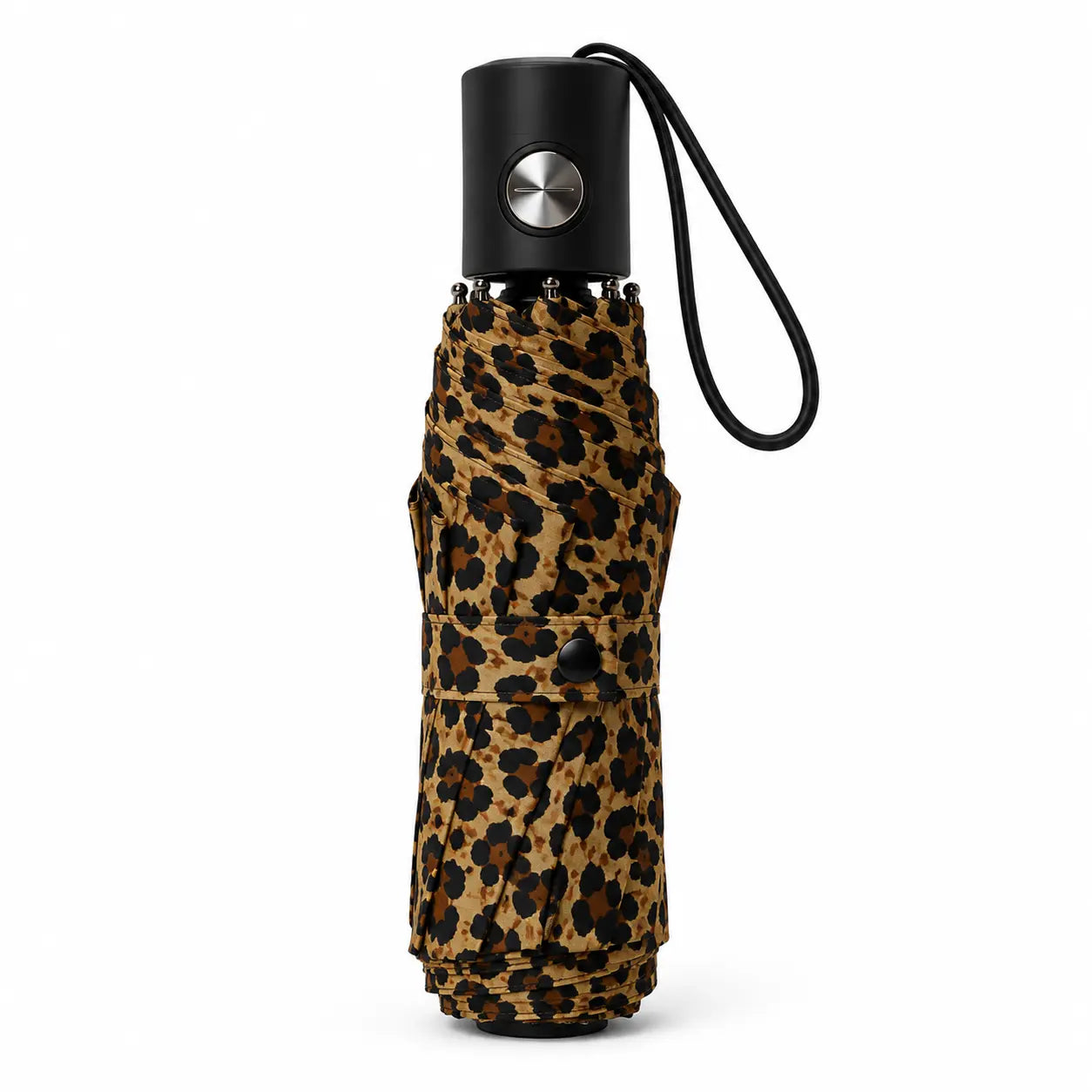 Folded Leopard Print Compact Travel Umbrella