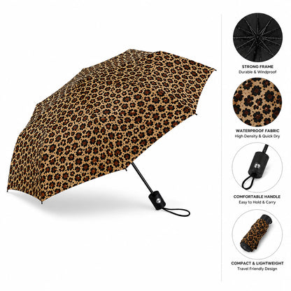 Leopard Print Foldable Travel Umbrella for Sun & Rain - Main Product Image