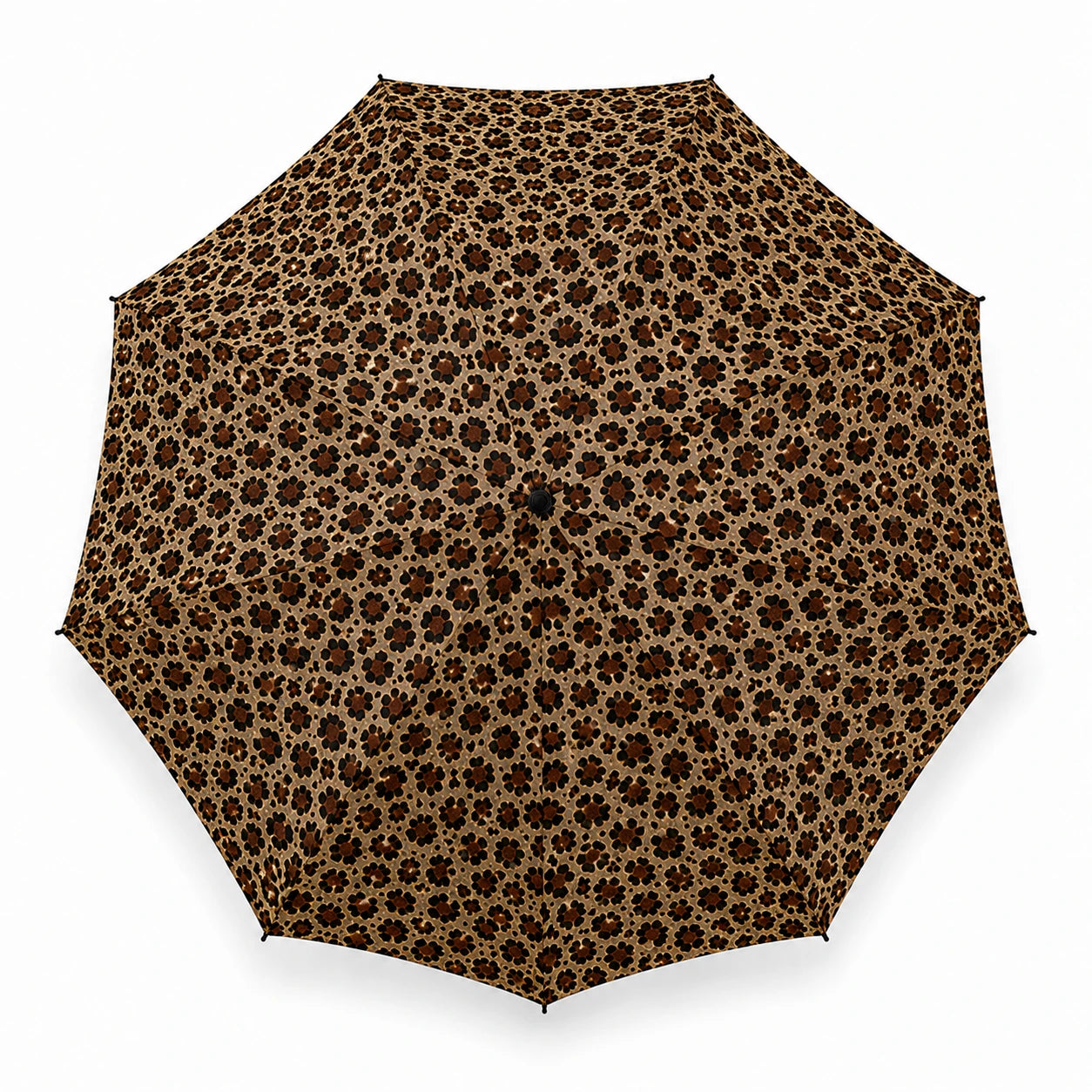 Top View of Leopard Print Foldable Travel Umbrella