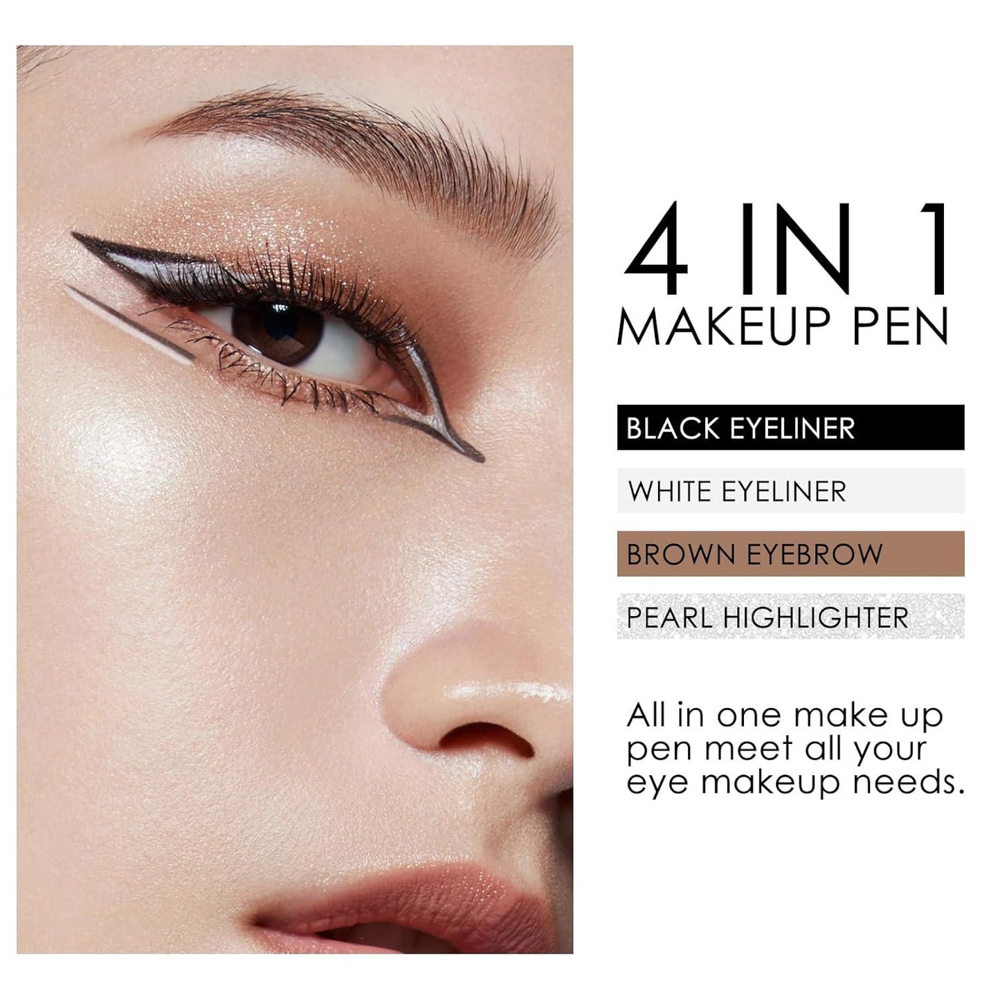 4-in-1 Makeup Pen – Eyeliner, Brow, Lip Liner & Highlighter (Multicolor)
