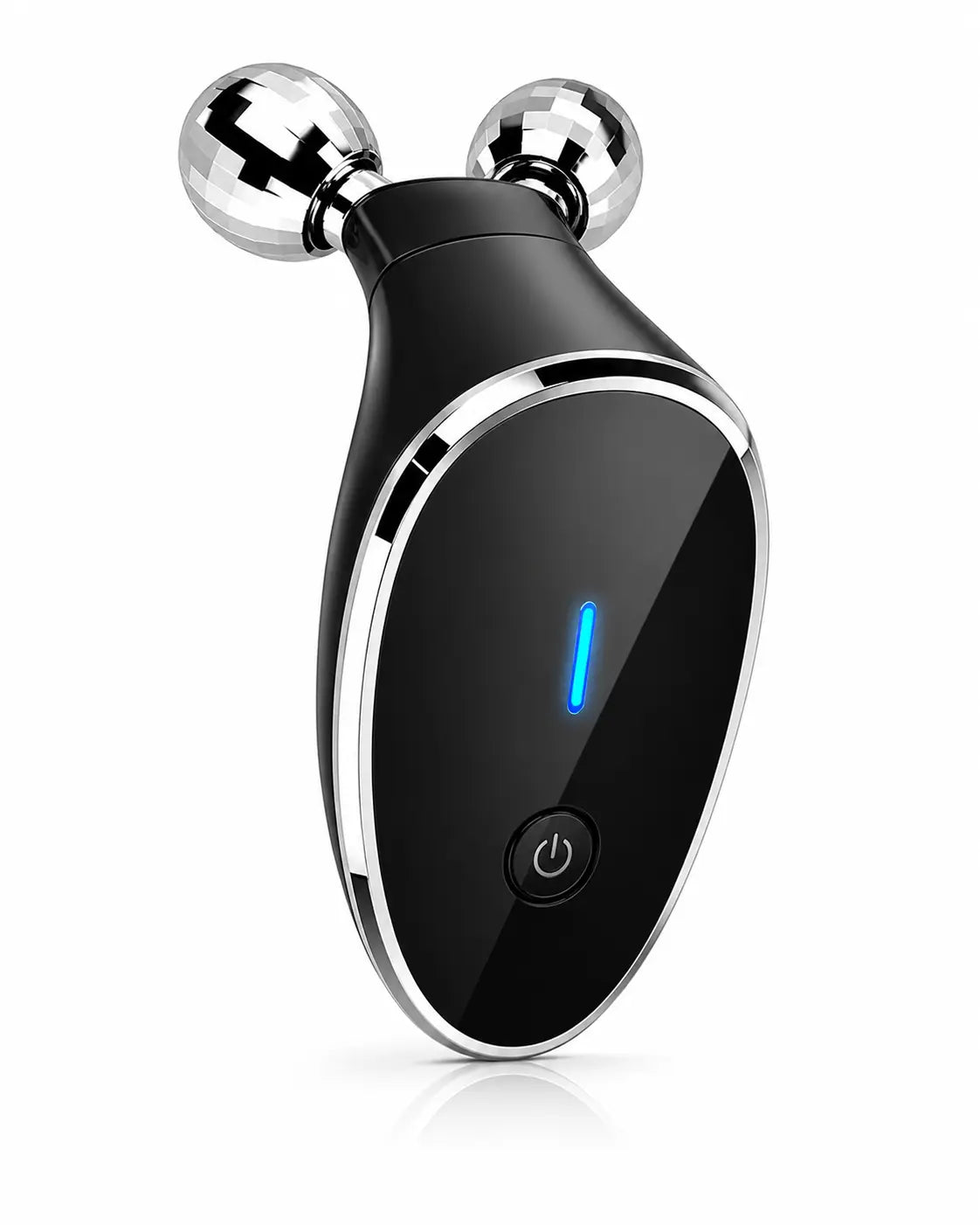 Microcurrent Facial Massager with dual 3D rollers for face lifting and skin tightening on white background