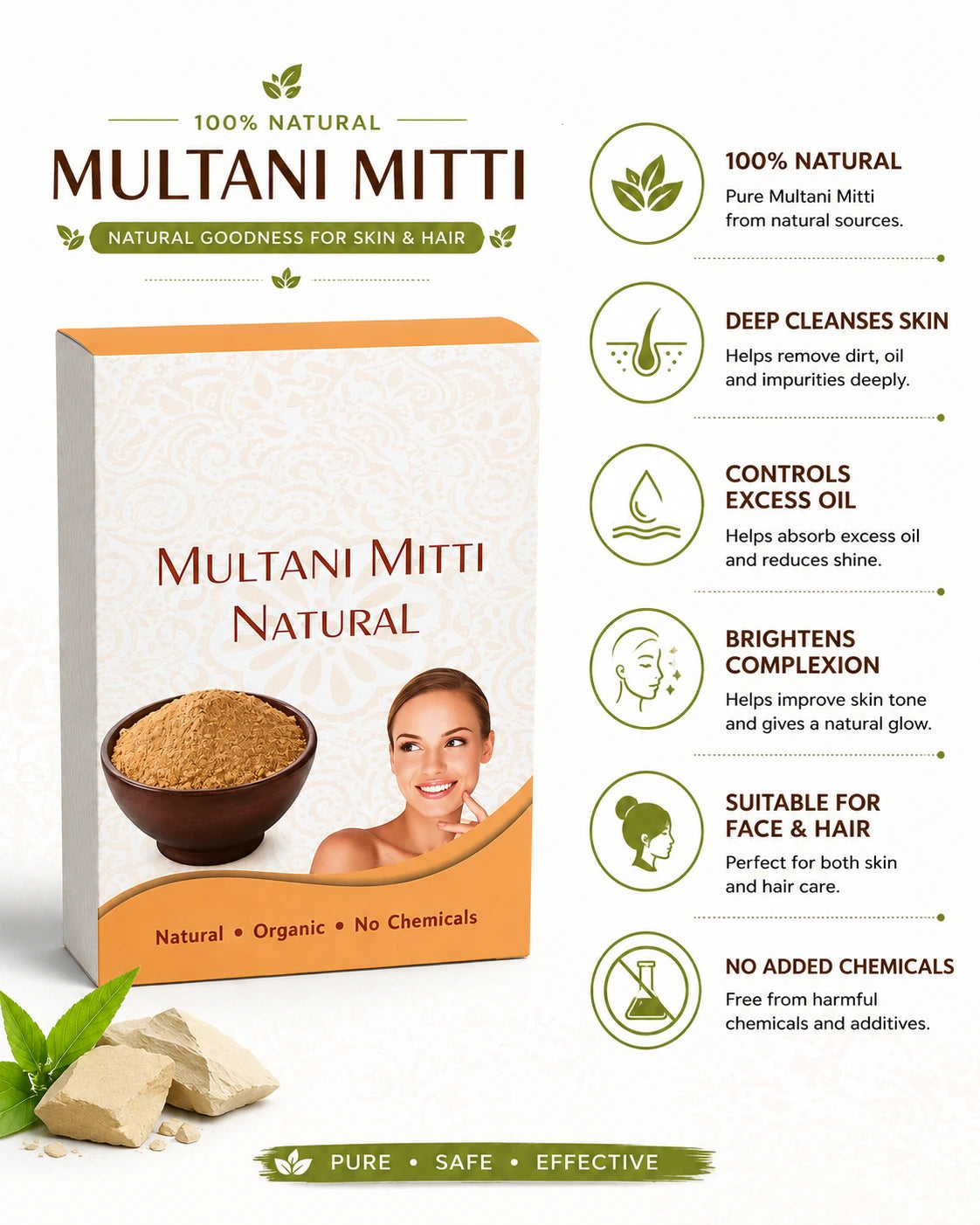 100g Herbal Multani Mitti Face Pack for Glowing Skin & Oily Skin | Natural Clay Face Pack | GUFUMART
