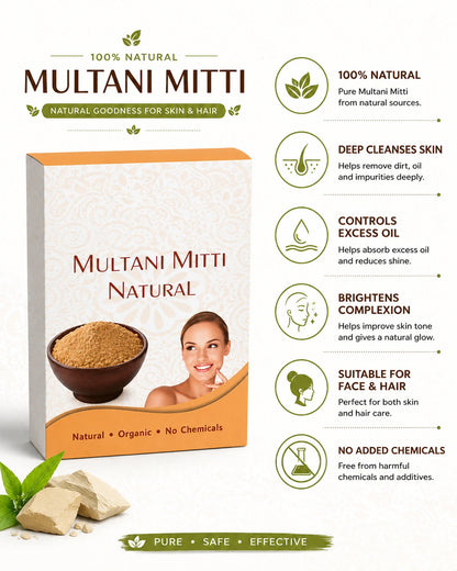 100g Herbal Multani Mitti Face Pack for Glowing Skin & Oily Skin | Natural Clay Face Pack | GUFUMART