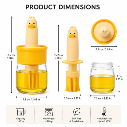 Product Dimensions of 200ml Oil Dispenser Bottle with Silicone Basting Brush
