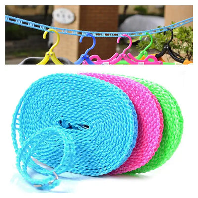 Portable 3 meter anti-slip nylon clothes drying line with stainless steel hooks for indoor outdoor travel camping and home laundry