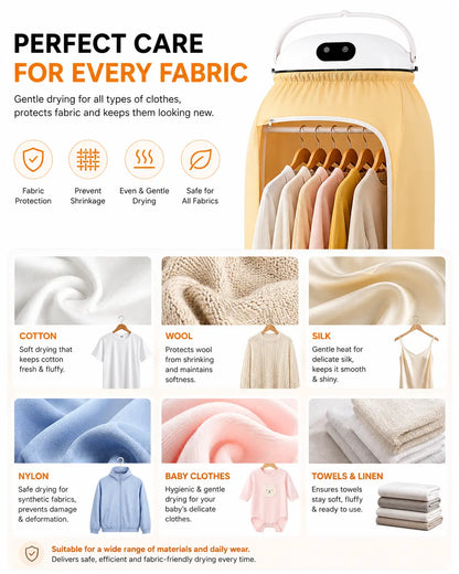 Gentle Fabric Care Portable Clothes Dryer for Delicate and Everyday Clothes