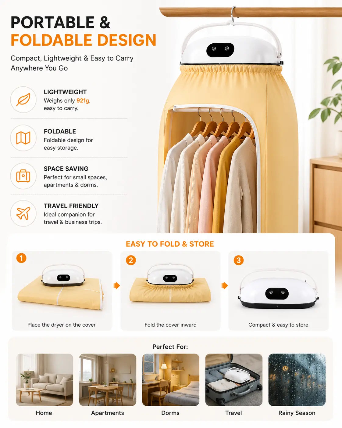 Foldable Portable Clothes Dryer for Home, Travel and Small Spaces