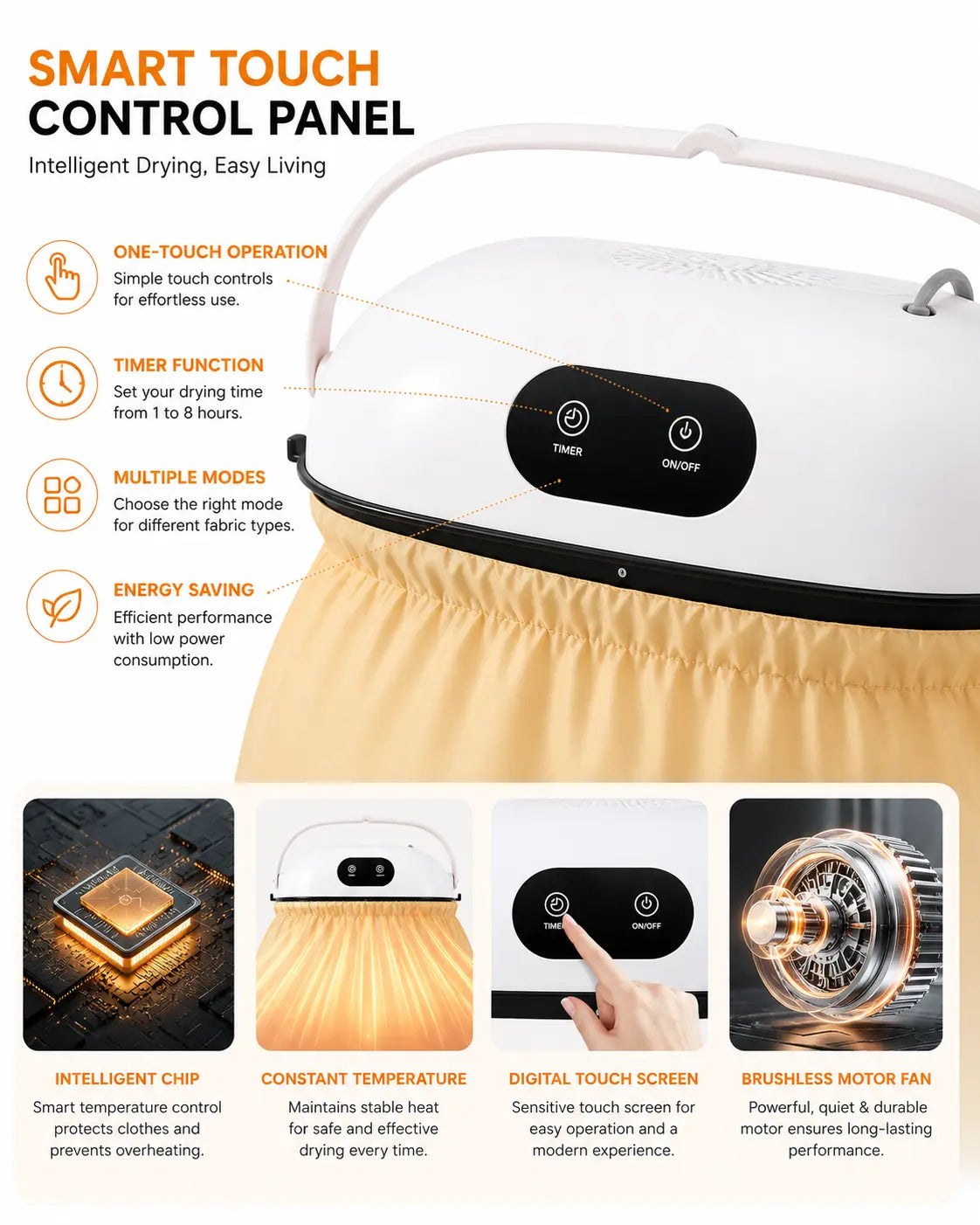 Smart Touch Control Panel with Multiple Drying Modes
