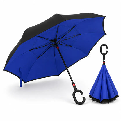 Windproof Reverse Umbrella with C-Shaped Handle | Upside Down Double Layer Umbrella (1 Pc)