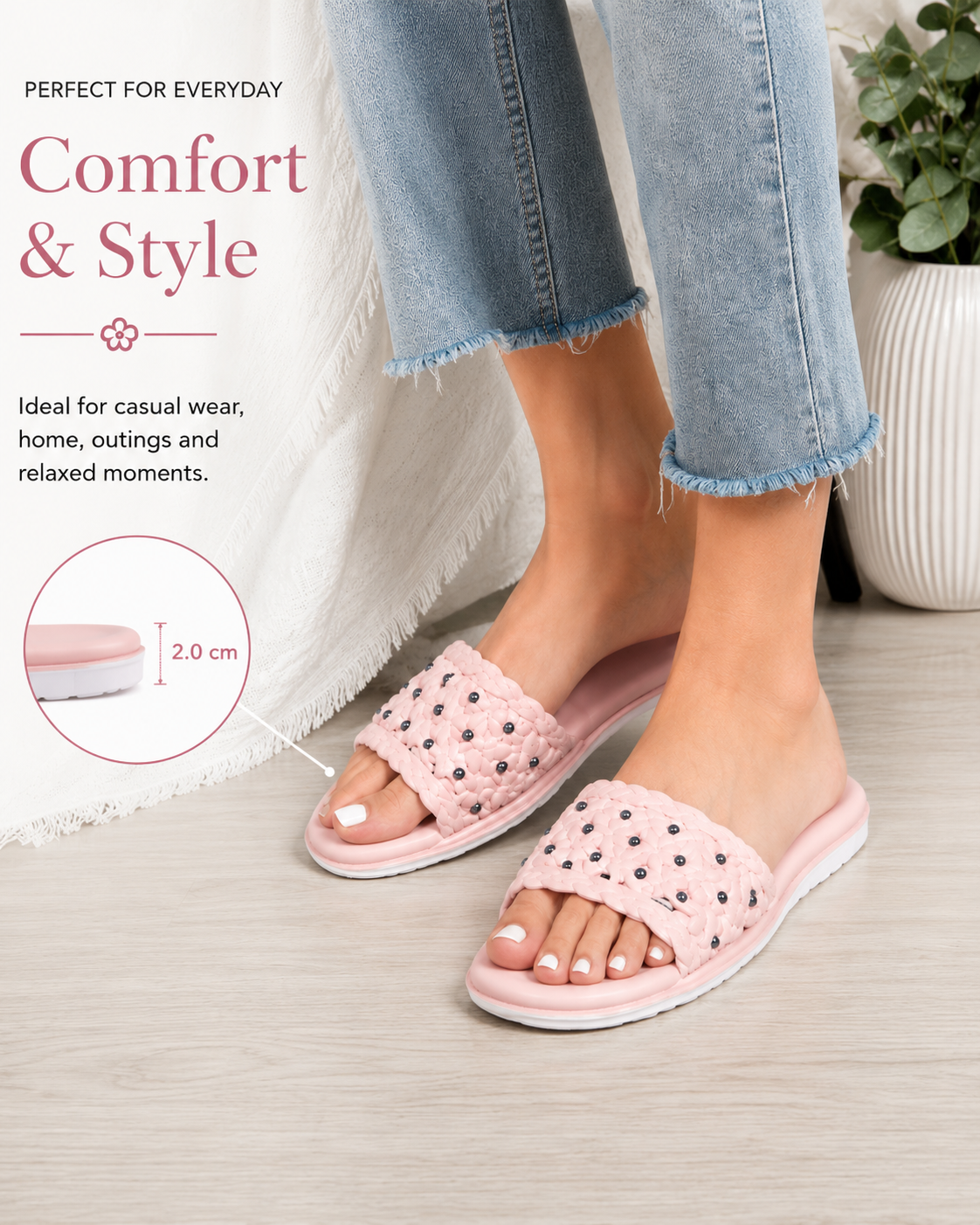 Smile 230 AA2 Women's Textured PVC Casual Slippers for Daily Comfort – Size 7
