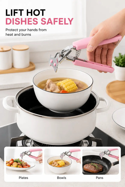 Using Stainless Steel Bowl Pot Gripper Clip to Safely Lift Hot Bowls, Plates and Pans - GUFUMART