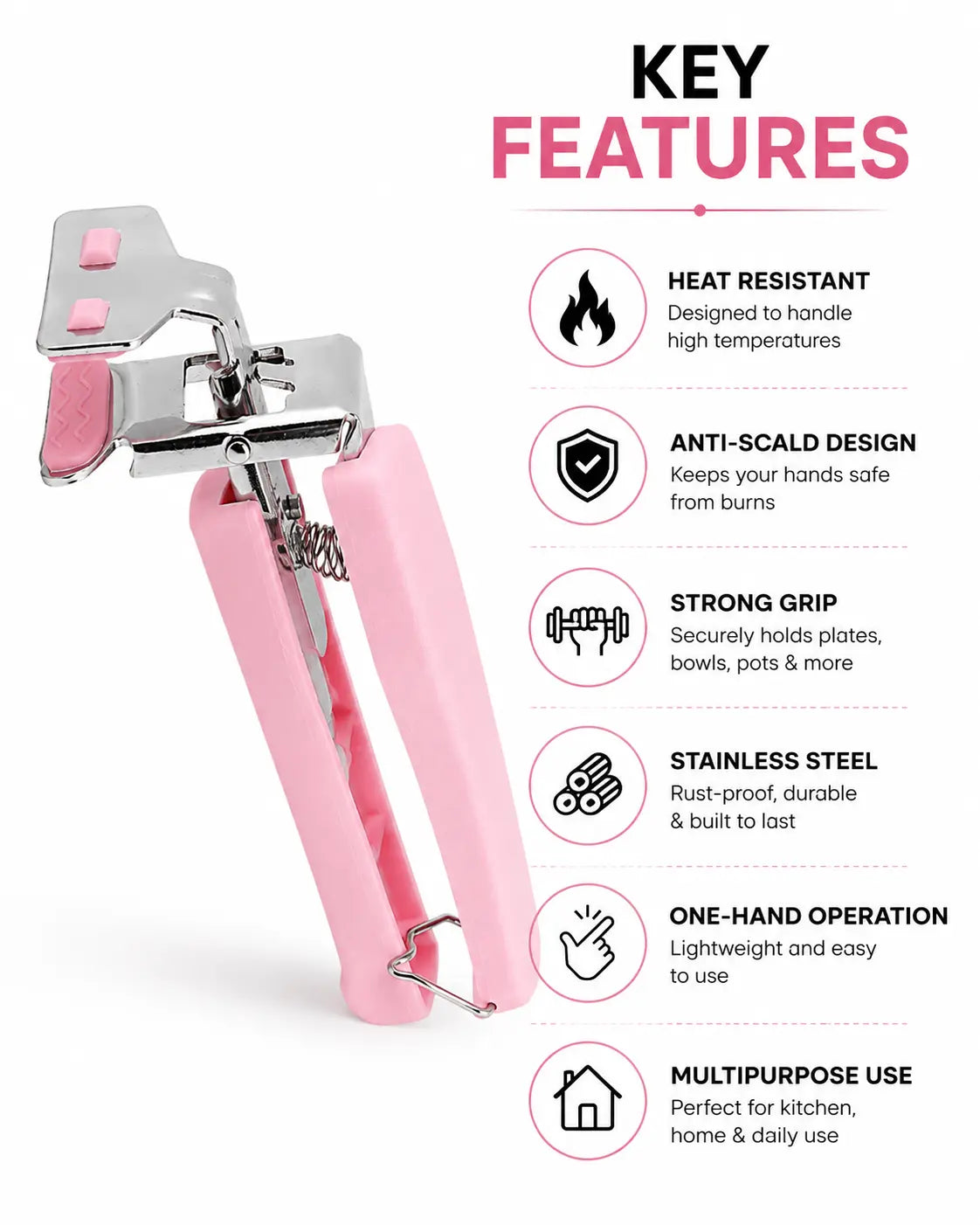 Features of Stainless Steel Hot Dish Plate Gripper Clip with Heat Resistant Anti-Scald Design - GUFUMART