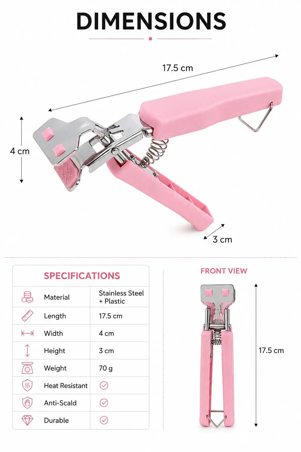 Dimensions and Specifications of Stainless Steel Hot Dish Plate Bowl Pot Gripper Clip - GUFUMART