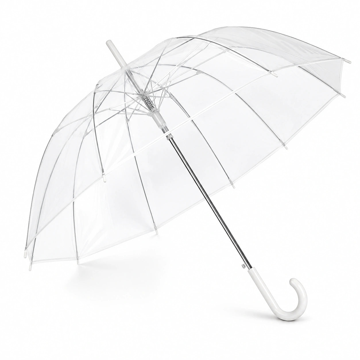 Premium Transparent Dome Umbrella with Curved Hook Handle and Clear PVC Canopy for Men, Women and Kids