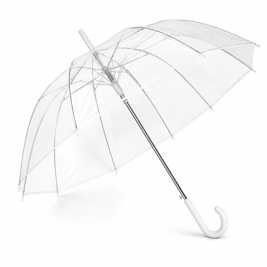 Premium Transparent Dome Umbrella with Curved Hook Handle and Clear PVC Canopy for Men, Women and Kids