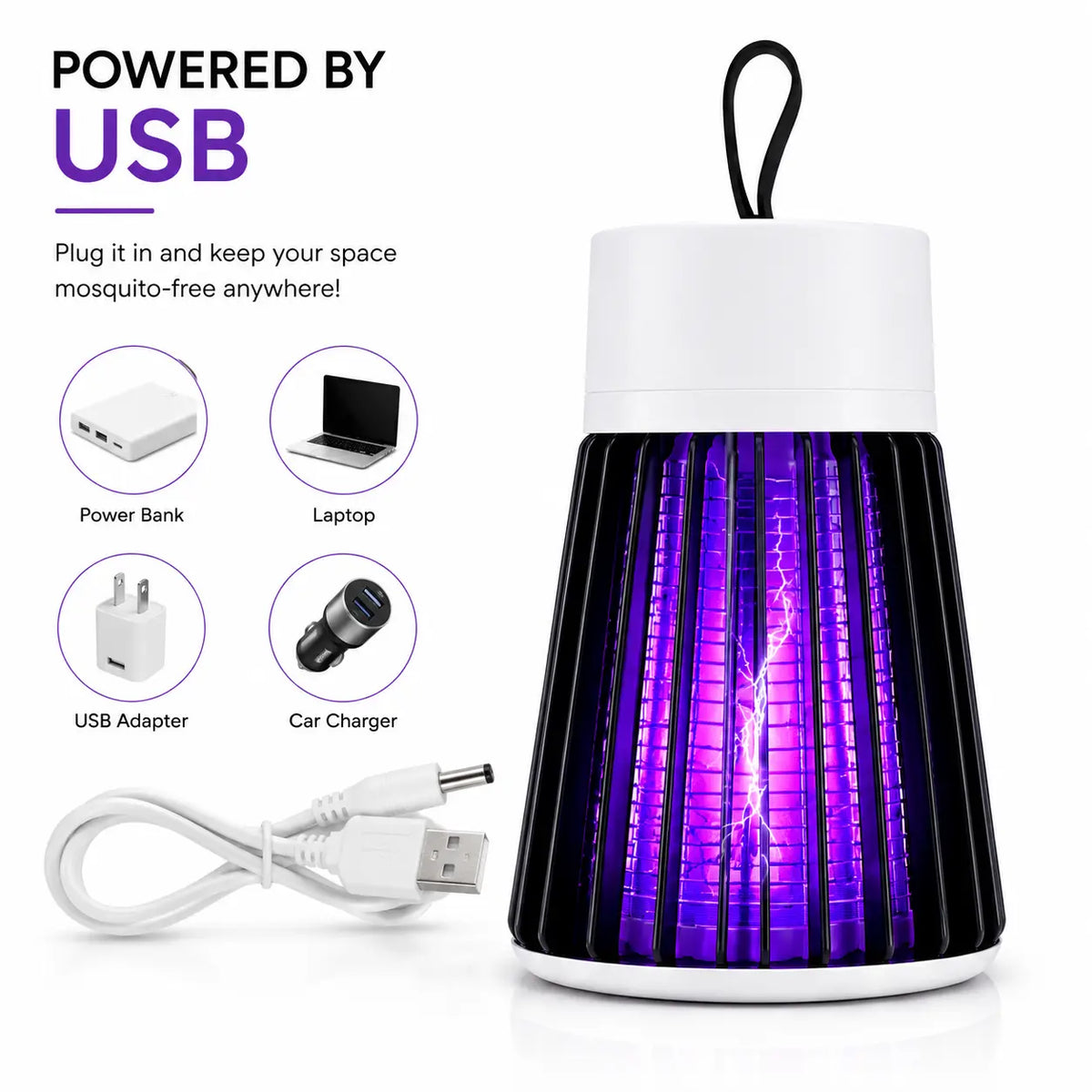 USB Powered Mosquito Killer Lamp Compatible with Power Bank, Laptop, USB Adapter and Car Charger