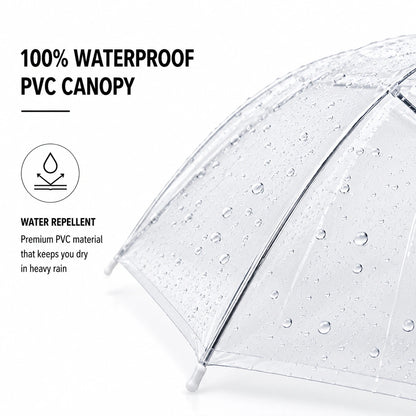 Close-Up of Windproof Metal Frame with Reinforced Ribs and Strong Shaft on Transparent Dome Umbrella