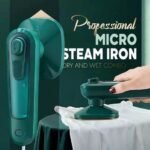Green portable steam iron - handheld garment steamer for travel and home use