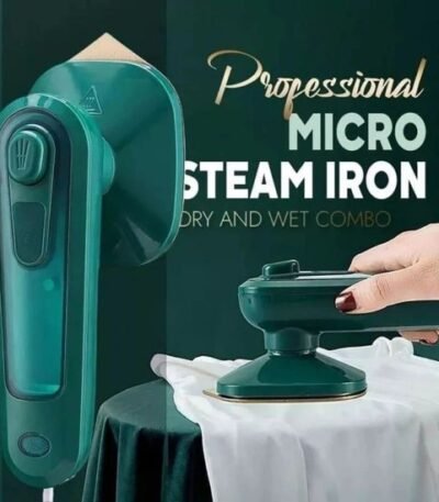 Green portable steam iron - handheld garment steamer for travel and home use